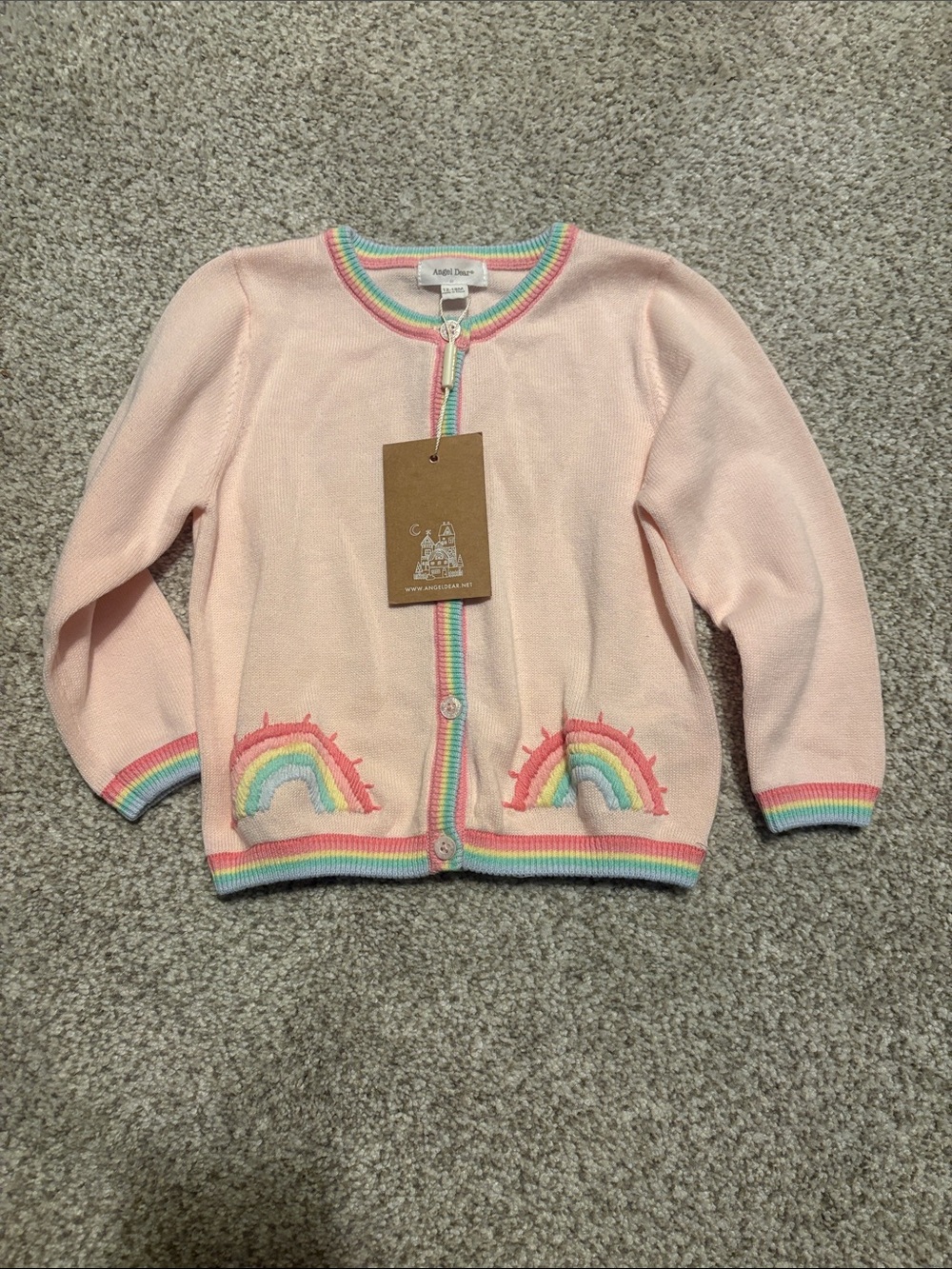 Angel Dear Pastel Pink Cardigan with Rainbow Trim